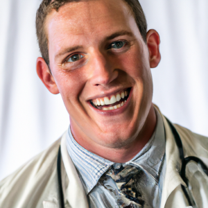 a professional and visually appealing image of a young happy smiling caucasian doctor with white teeth