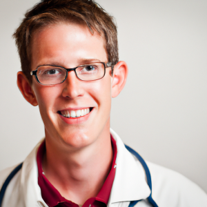 a professional and visually appealing image of a young happy smiling caucasian doctor with white teeth