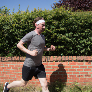 a professional appealing image of a caucasian man or woman jogging on a sunny day 10 300x300