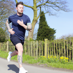 a professional appealing image of a caucasian man or woman jogging on a sunny day