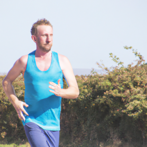 a professional appealing image of a caucasian man or woman jogging on a sunny day