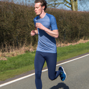 a professional appealing image of a caucasian man or woman jogging on a sunny day