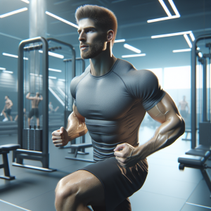 a photo realistic professionally appealing image of a good looking and athletic white man exercising in a gym 117 300x300