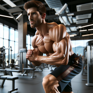 a photo realistic professionally appealing image of a good looking and athletic white man exercising in a gym 469 300x300