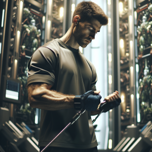 a photo realistic professionally appealing image of a good looking and athletic white man exercising in a gym