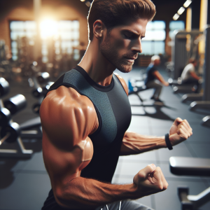 a photo realistic professionally appealing image of a good looking and athletic white man exercising in a gym 677 300x300