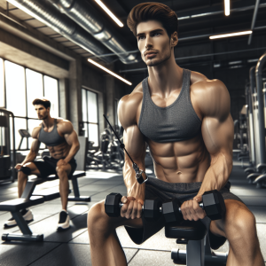 a photo realistic professionally appealing image of a good looking and athletic white man exercising in a gym 731 300x300