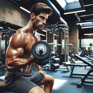 a photo realistic professionally appealing image of a good looking and athletic white man exercising in a gym 743 300x300