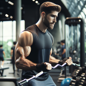 a photo realistic professionally appealing image of a good looking and athletic white man exercising in a gym