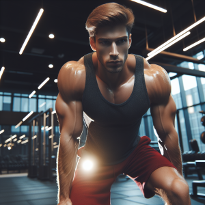 a photo realistic professionally appealing image of a good looking and athletic white man exercising in a gym