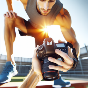 a photo realistic professionally appealing image of a good looking and athletic white man exercising or playing sports outside on a sunny day 200 300x300