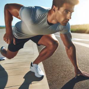 a photo realistic professionally appealing image of a good looking and athletic white man exercising or playing sports outside on a sunny day 238 300x300