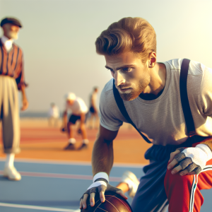 a photo realistic professionally appealing image of a good looking and athletic white man exercising or playing sports outside on a sunny day 459 300x300