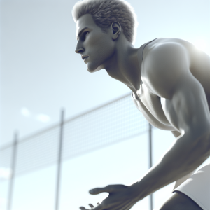 a photo realistic professionally appealing image of a good looking and athletic white man exercising or playing sports outside on a sunny day 489 300x300