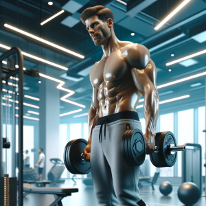 a photorealistic professional appealing image of a good looking and athletic caucasian man exercising in a gym