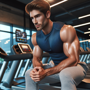 a photorealistic professional appealing image of a good looking and athletic caucasian man exercising in a gym 360 300x300