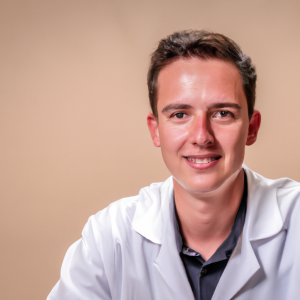 a professional and visually appealing image of a young happy smiling caucasian doctor with white teeth