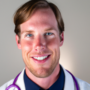 a professional and visually appealing image of a young happy smiling caucasian doctor with white teeth