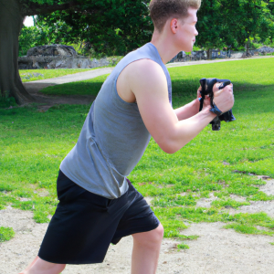 a professional appealing good looking and atheletic image of a caucasian man exercising or playing sports outside on a sunny day