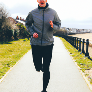 a professional appealing image of a caucasian man or woman jogging on a sunny day