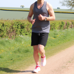 a professional appealing image of a caucasian man or woman jogging on a sunny day