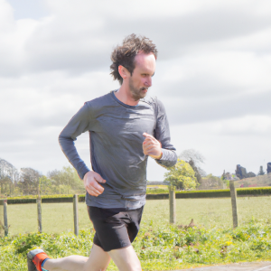 a professional appealing image of a caucasian man or woman jogging on a sunny day