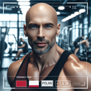 gym, poland,age 41,hair bald,eyes blue, 273